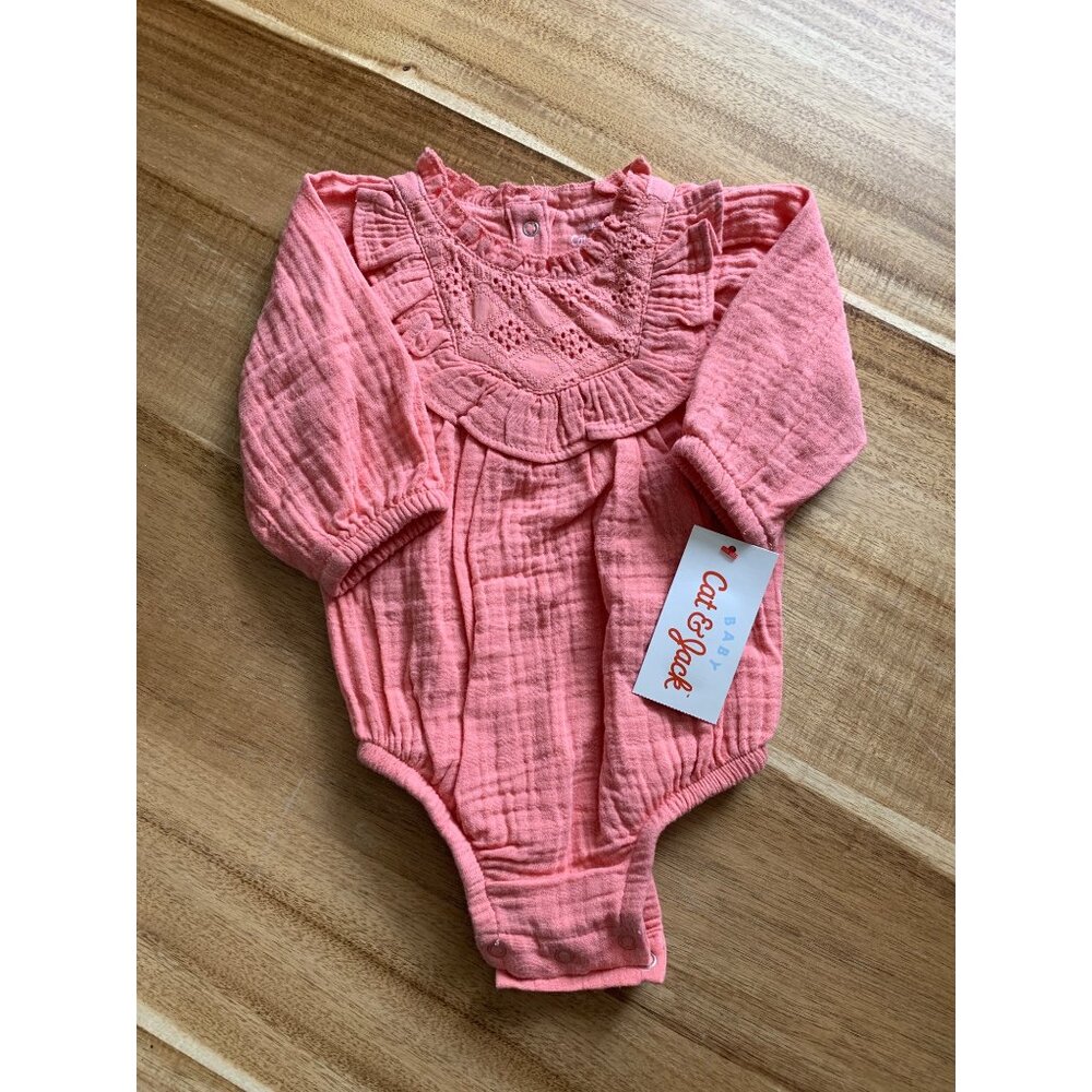 Cat & Jack Baby Girls Dusty Coral Long-Sleeve Bodysuit Romper Size NB - Picture 10 of 10